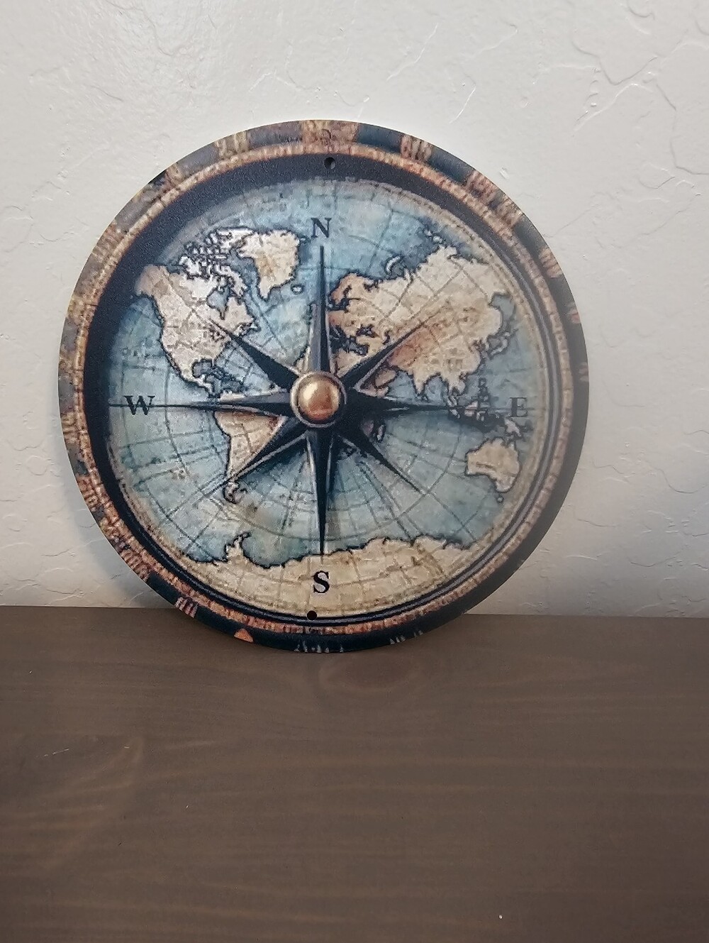 Vintage Inspired Metal Compass Globe Wall Art - Blue and Tan